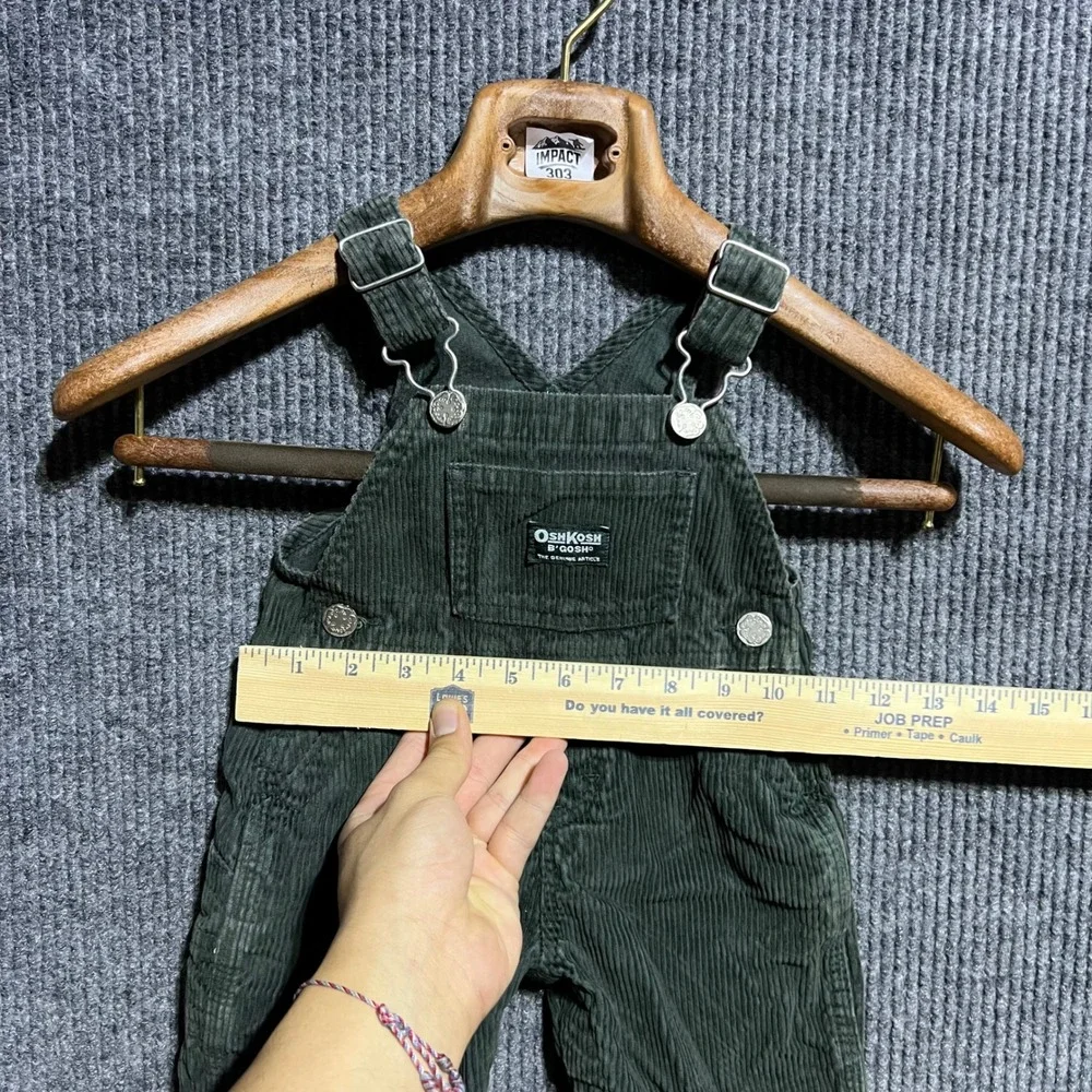Vintage OshKosh B'gosh Overalls Kids 12M Green Corduroy Bib Dungarees Vestback